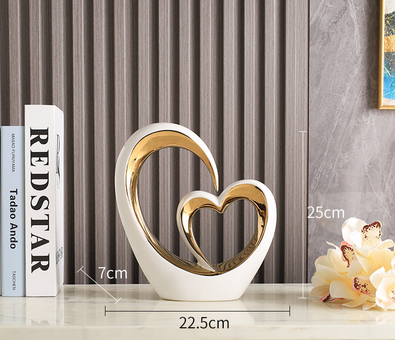 Heart-to-Heart Ceramic Ornament for Elegant Home Decor