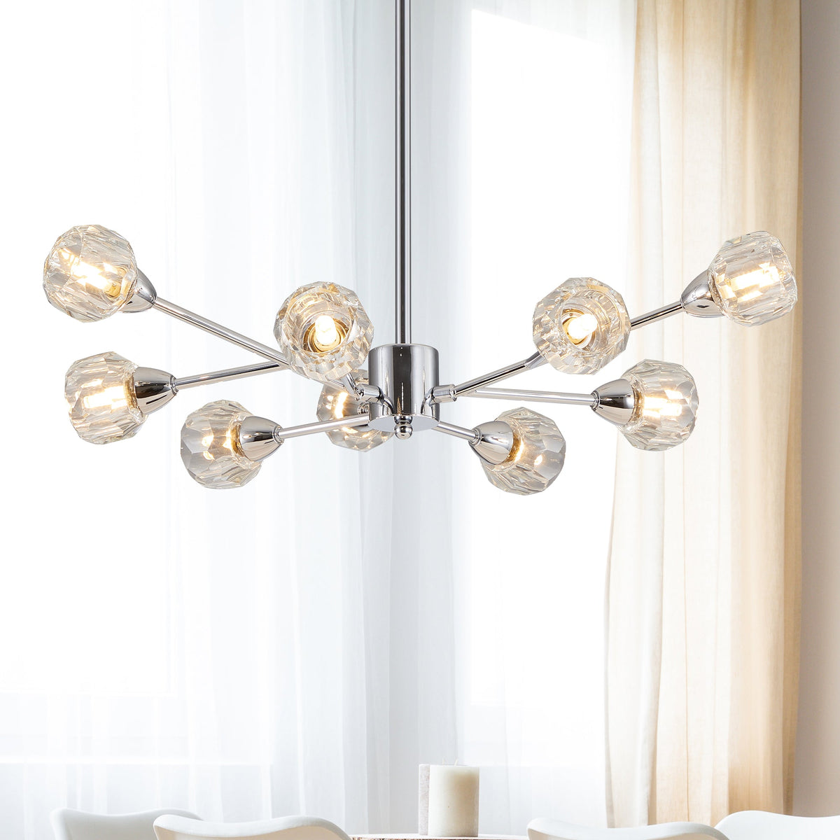 9-Light Modern Chrome Chandelier with Crystal-Style Shades