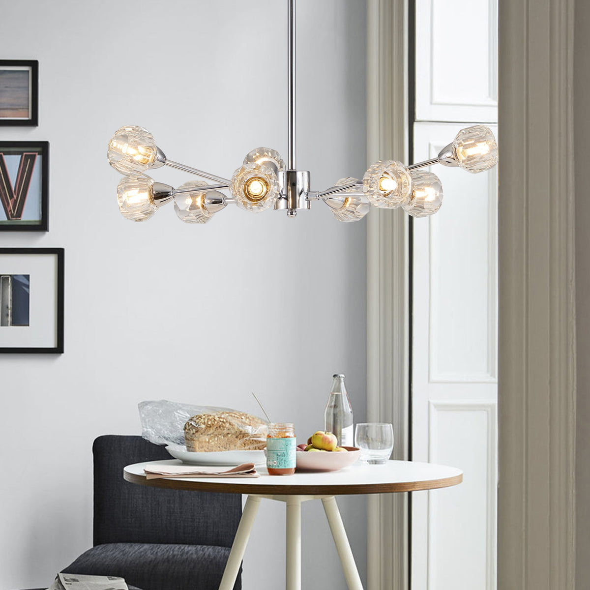 9-Light Modern Chrome Chandelier with Crystal-Style Shades