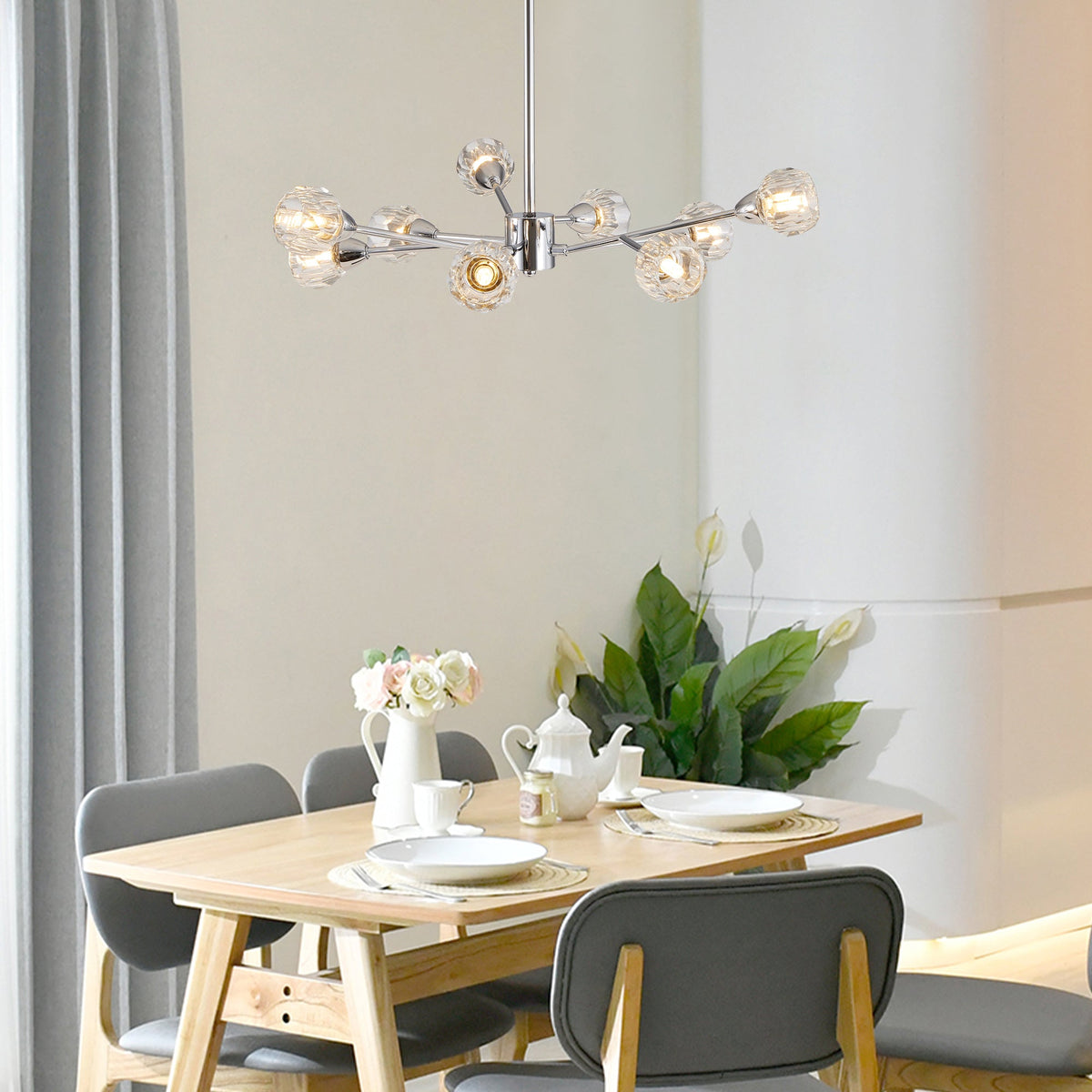 9-Light Modern Chrome Chandelier with Crystal-Style Shades