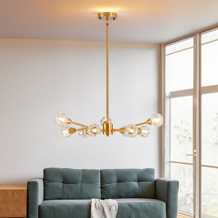 9-Light Golden Crystal Chandelier for Living Rooms