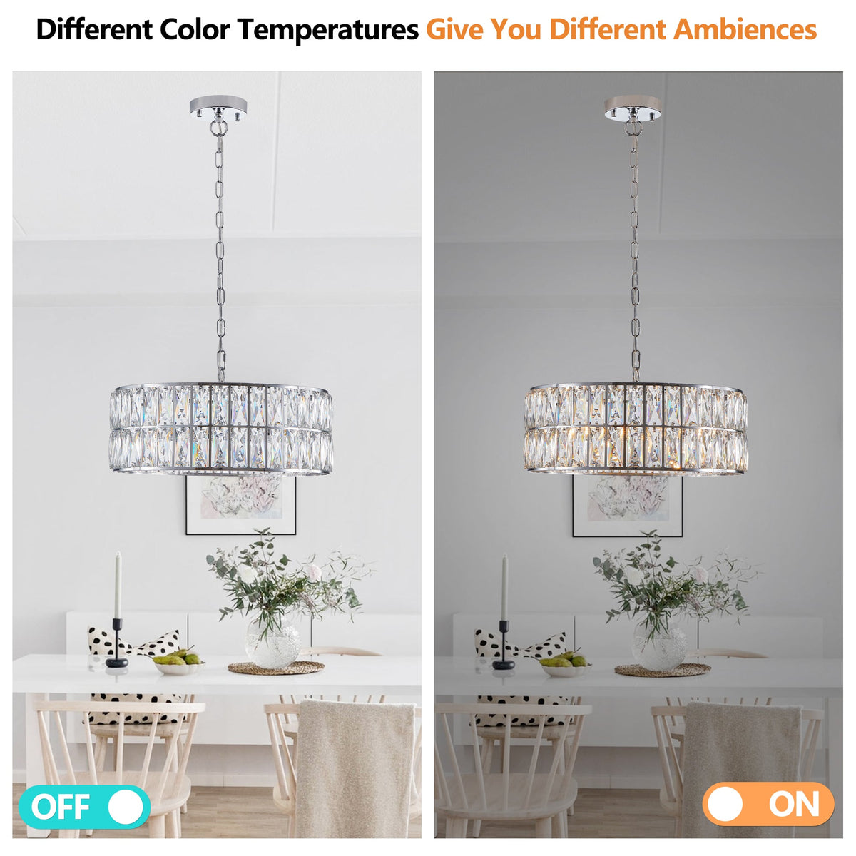 Sparkling Crystal Drum Pendant Light, 6-Light Chrome