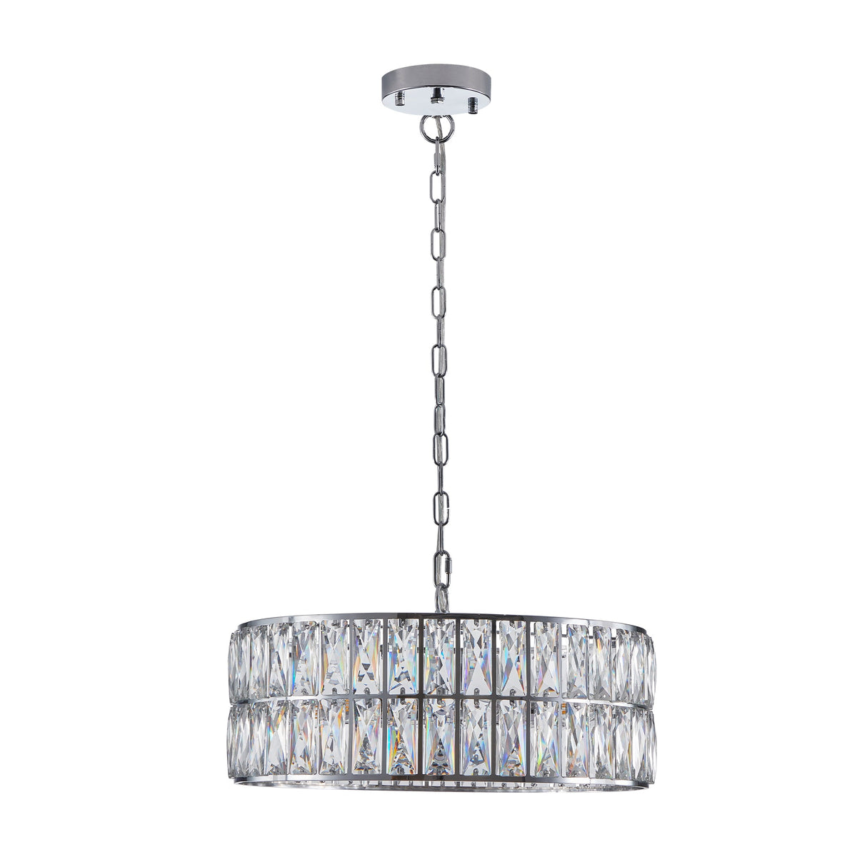 Sparkling Crystal Drum Pendant Light, 6-Light Chrome