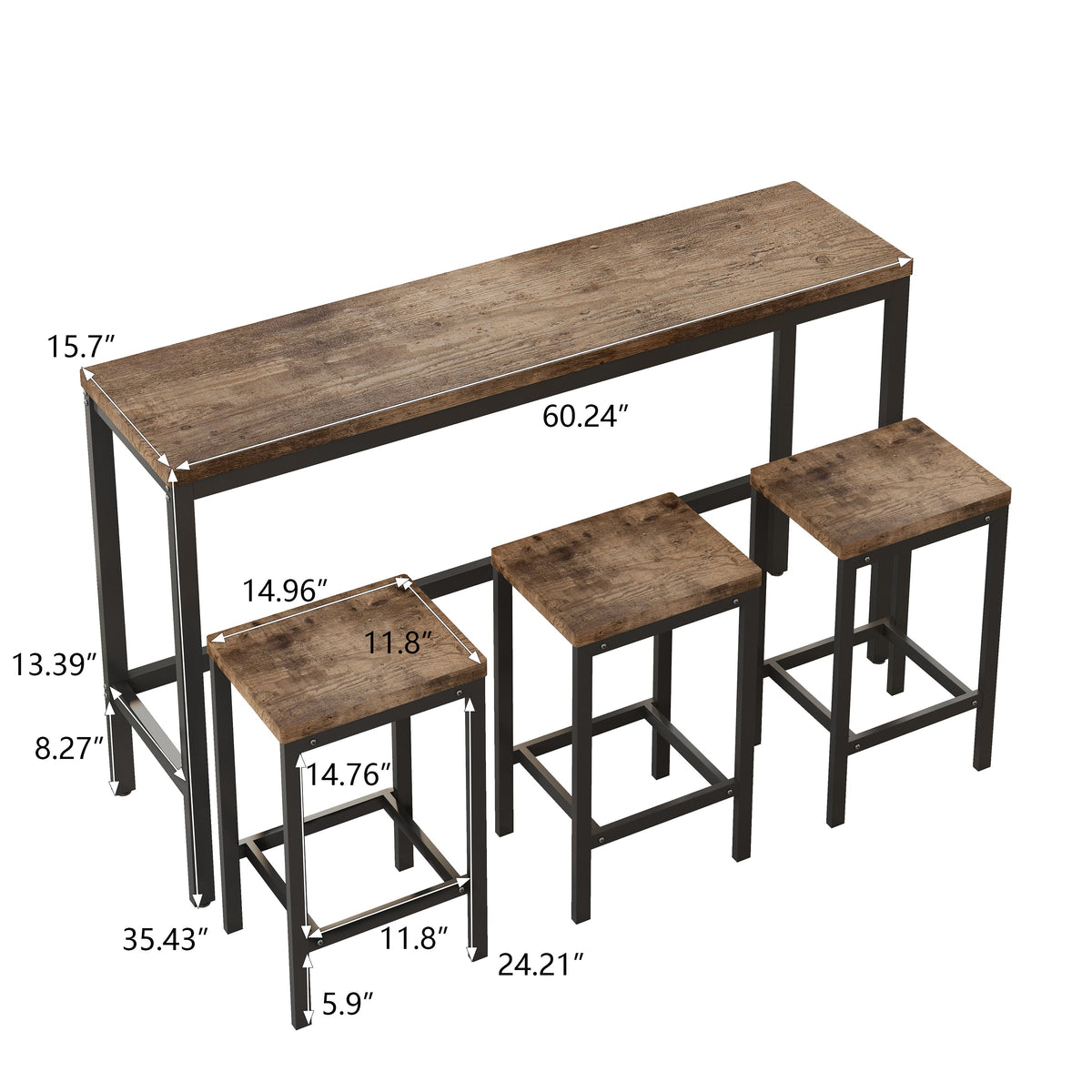 Rustic Pub Table Set with 3 Stools for Small Kitchens