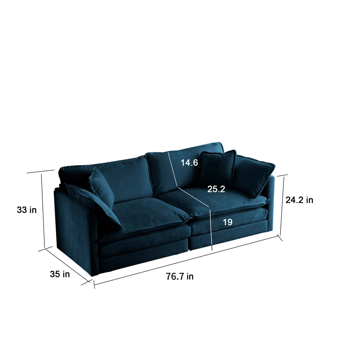 Blue Chenille Loveseat Sofa with Deep Seat & Pillows