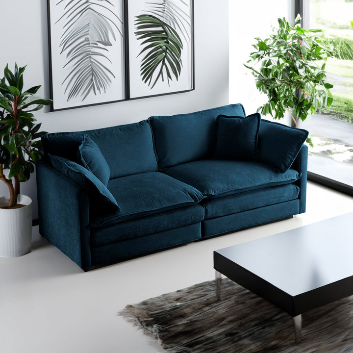Blue Chenille Loveseat Sofa with Deep Seat & Pillows