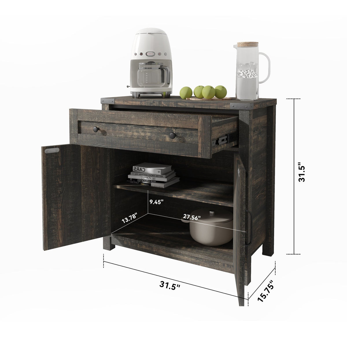Farmhouse Barn Door Accent Cabinet with Hidden Storage