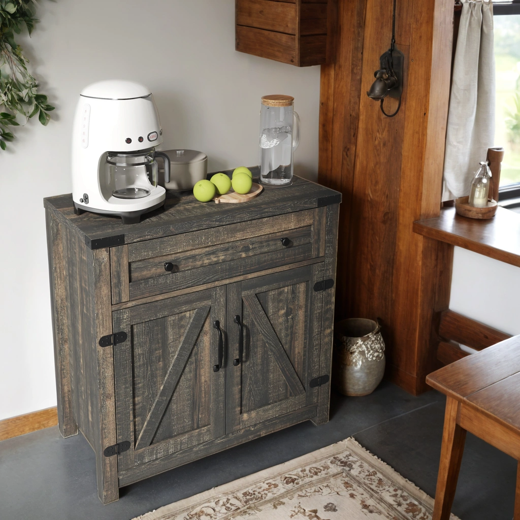 Farmhouse Barn Door Accent Cabinet with Hidden Storage