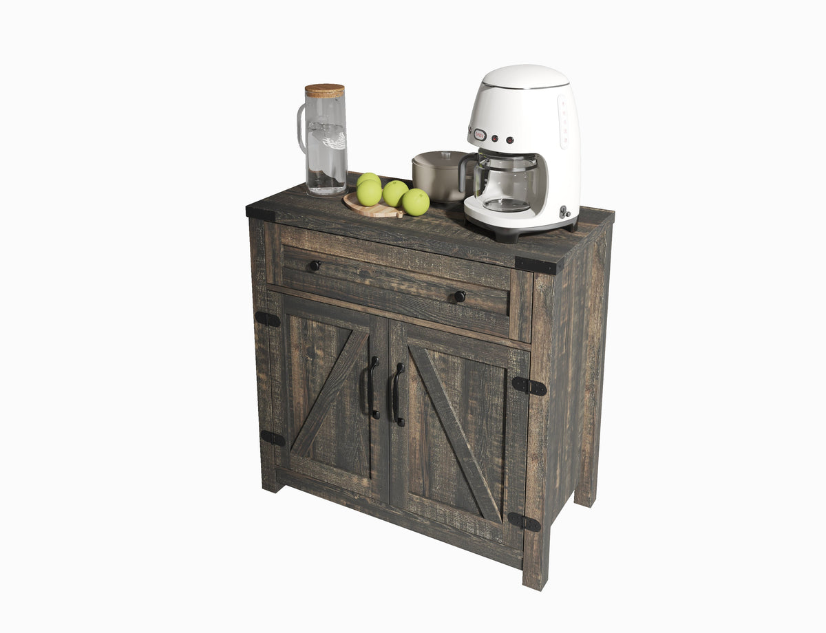 Farmhouse Barn Door Accent Cabinet with Hidden Storage