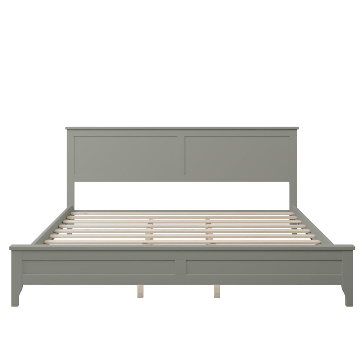 Gray Solid Wood King Platform Bed with Paneled Headboard