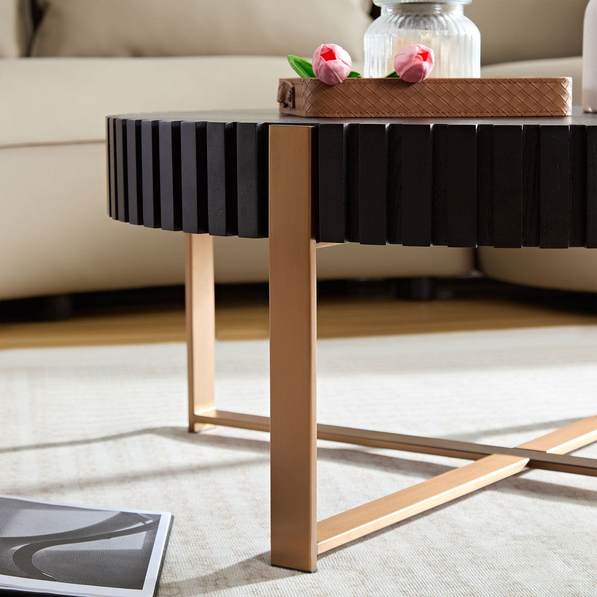 Round Drum Coffee Table 31.5 Inch Modern Living Room