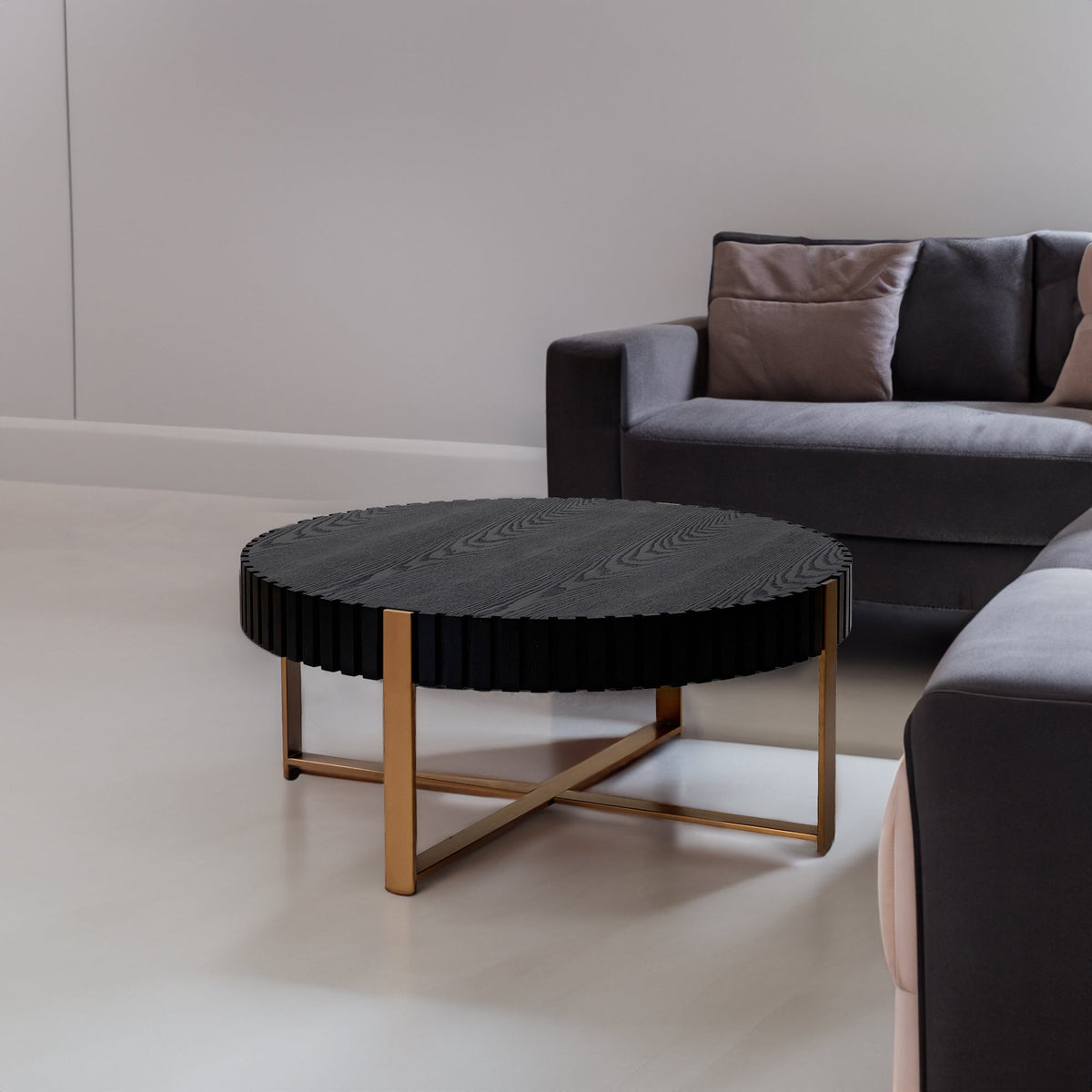 Round Drum Coffee Table 31.5 Inch Modern Living Room