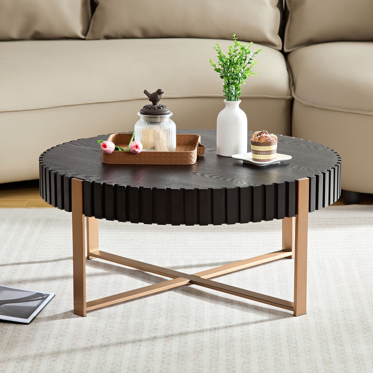 Round Drum Coffee Table 31.5 Inch Modern Living Room