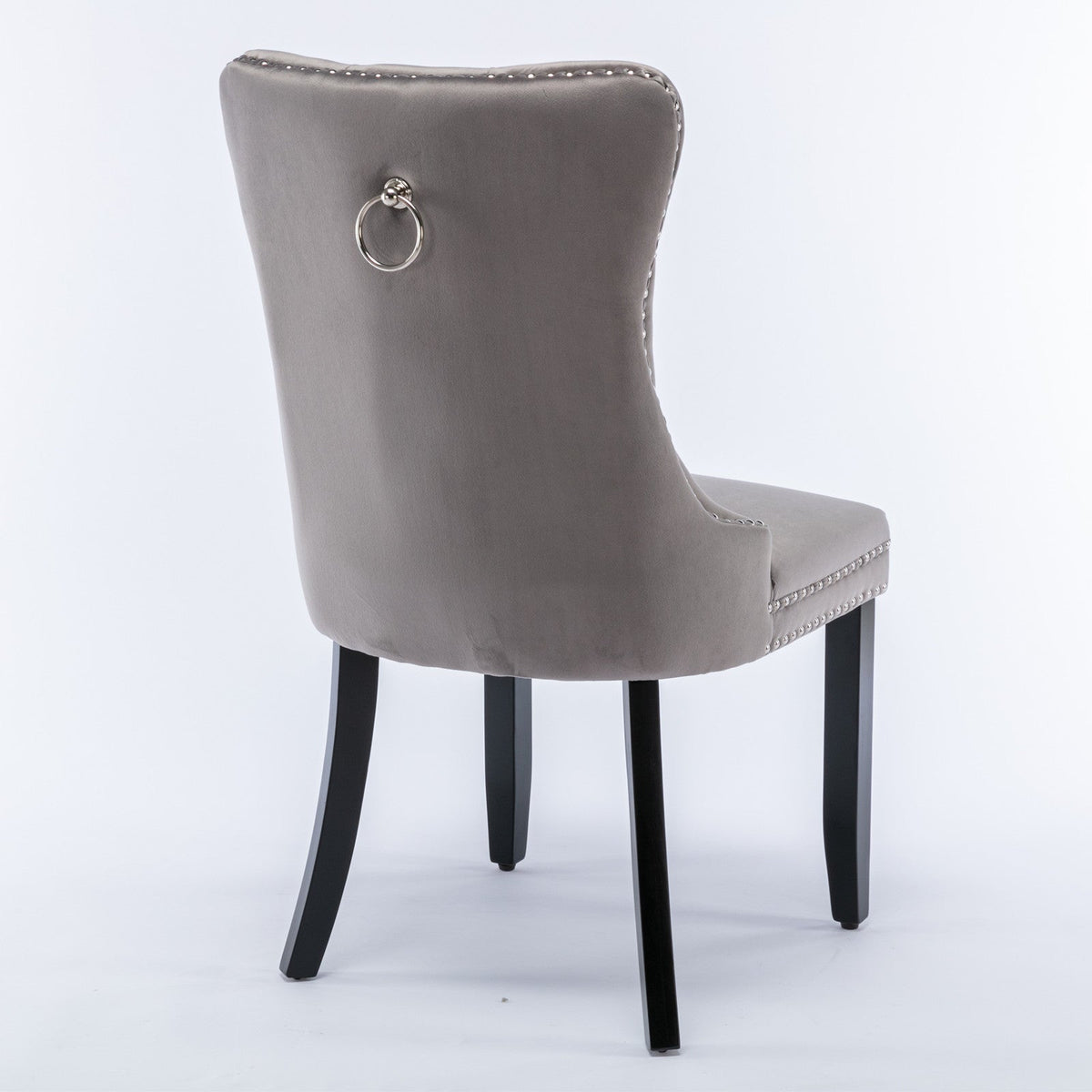 Velvet Tufted Dining Chair with Nailhead Trim, Gray