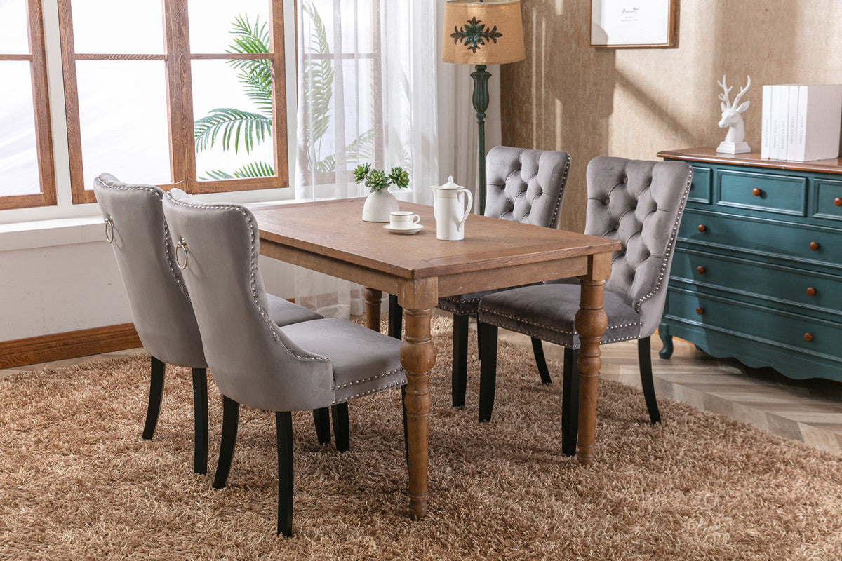 Velvet Tufted Dining Chair with Nailhead Trim, Gray
