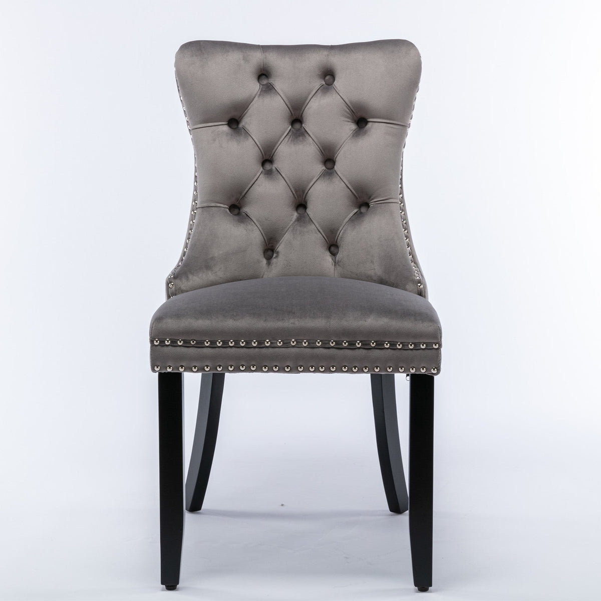Velvet Tufted Dining Chair with Nailhead Trim, Gray