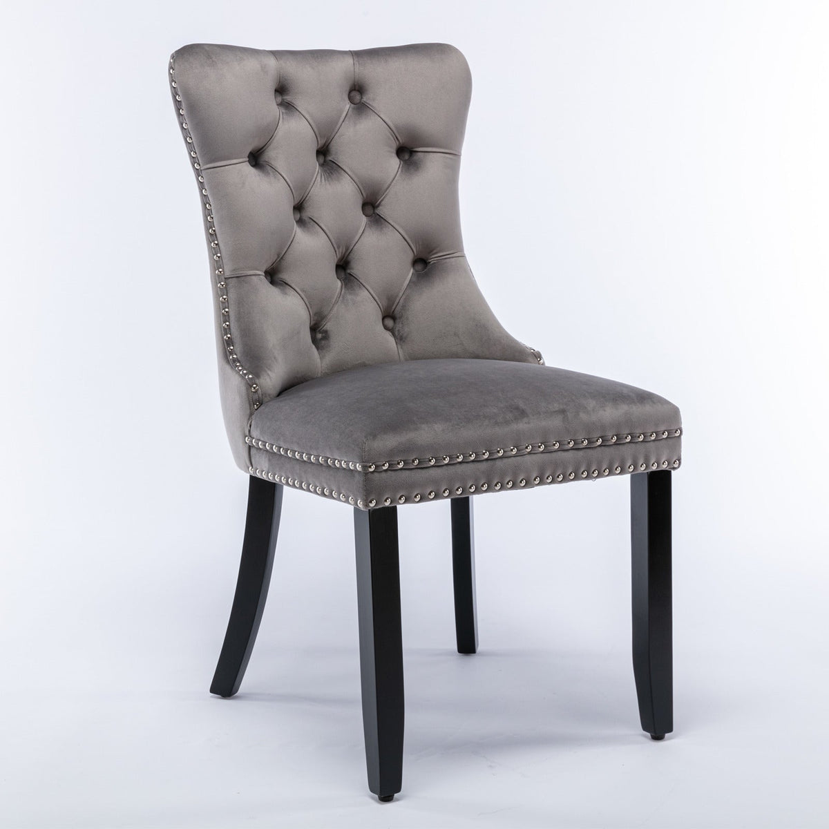 Velvet Tufted Dining Chair with Nailhead Trim, Gray