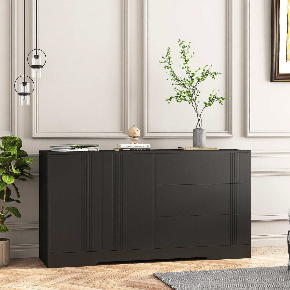 Black Sideboard Buffet with Doors and Drawers for Storage