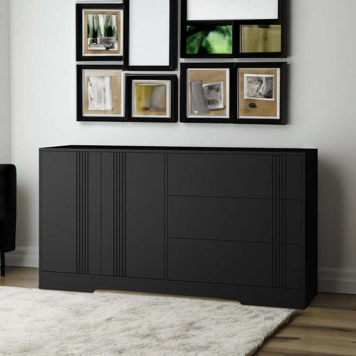 Black Sideboard Buffet with Doors and Drawers for Storage