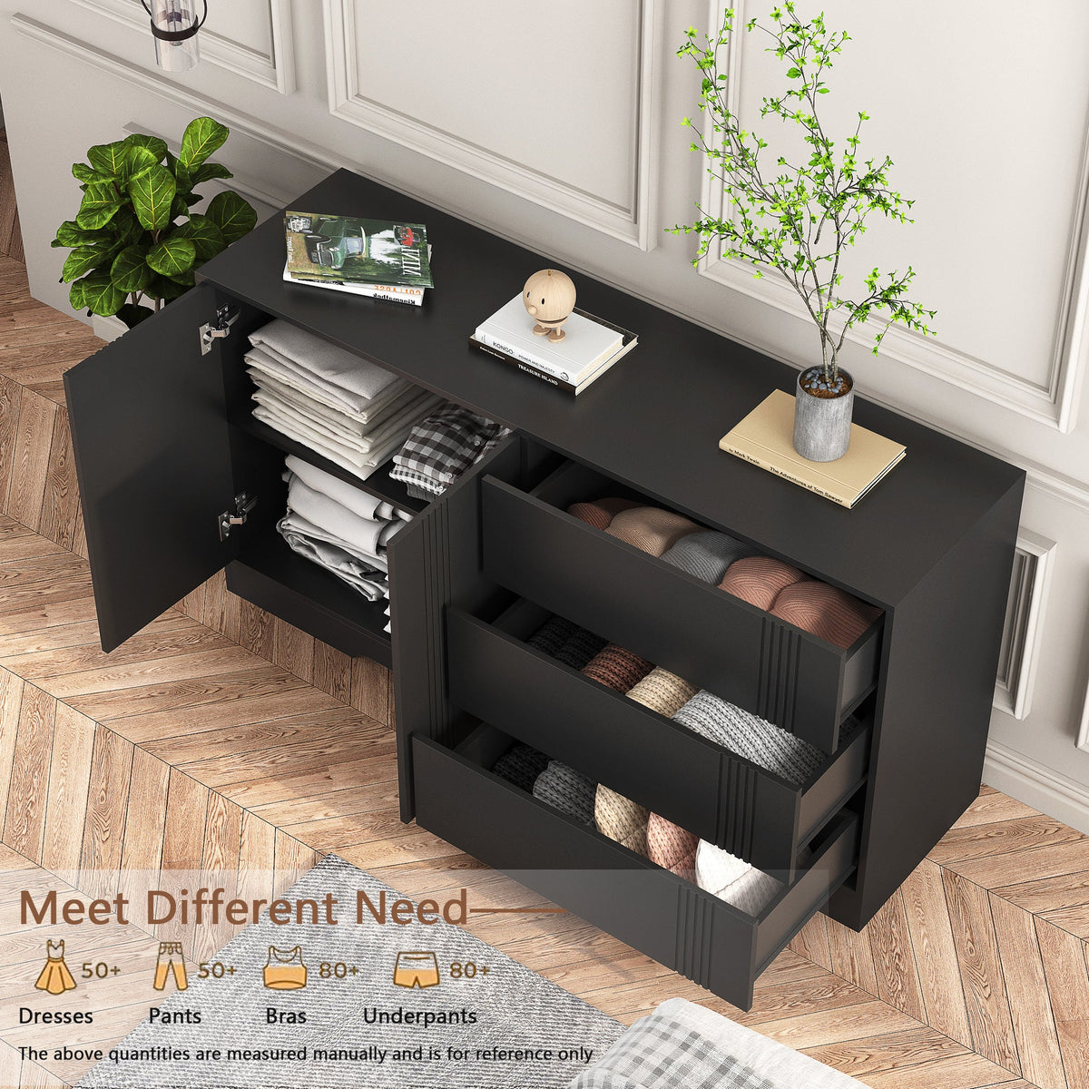Black Sideboard Buffet with Doors and Drawers for Storage