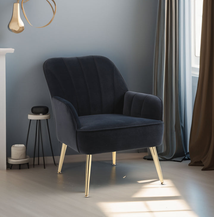 Mid-Century Navy Velvet Accent Armchair with Gold Legs