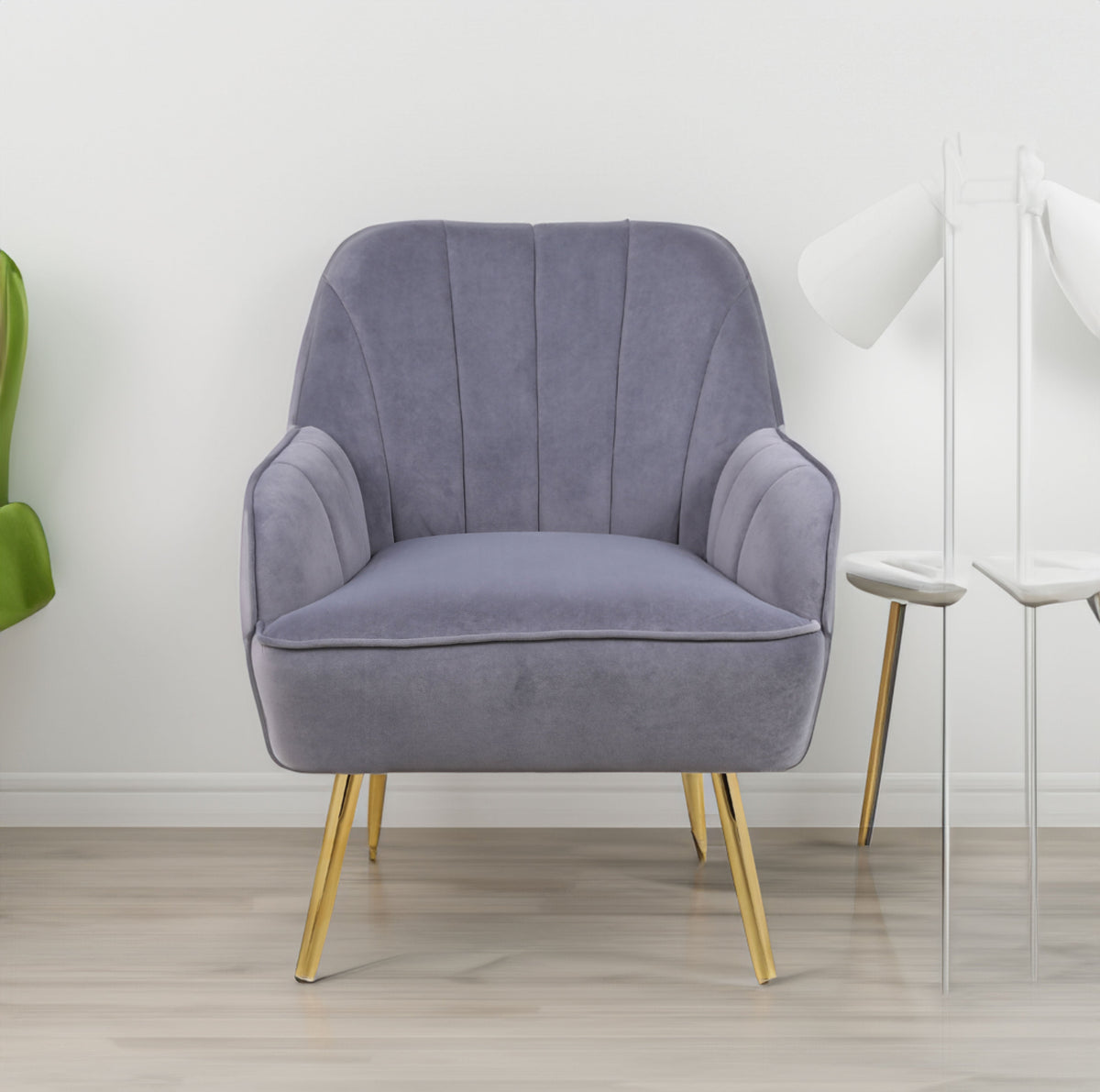 Mid Century Velvet Accent Chair with Gold Legs