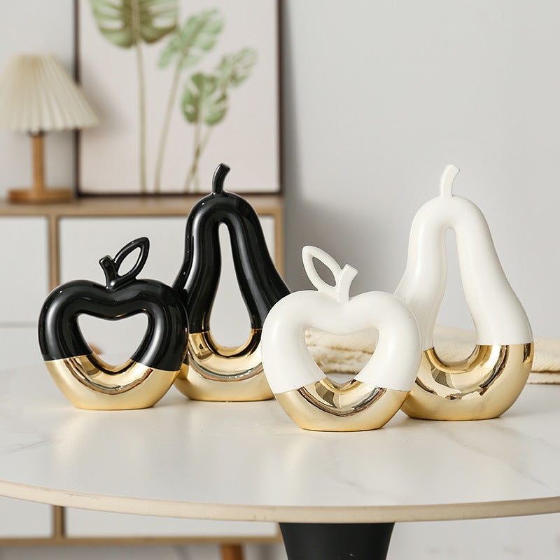 Gilded Apple Pear Ceramic Sculpture Set for Luxury Decor