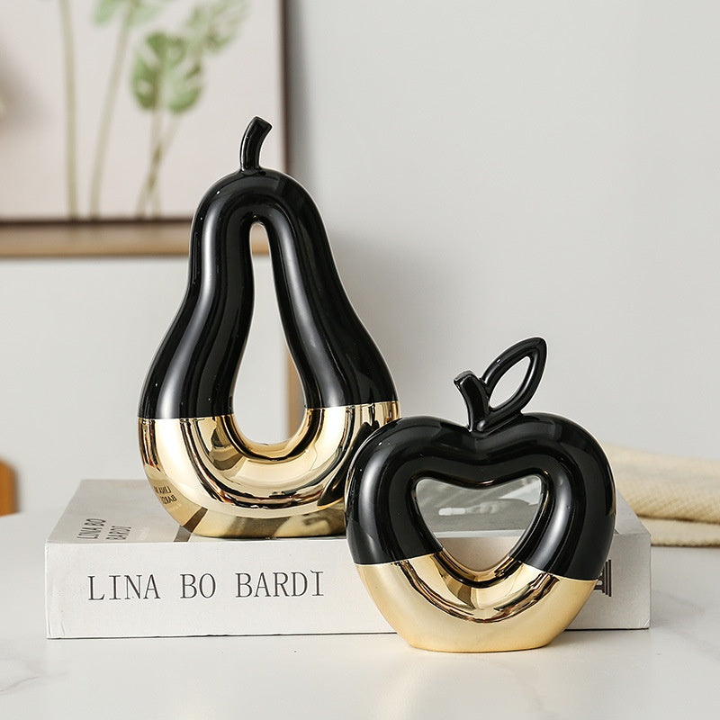 Gilded Apple Pear Ceramic Sculpture Set for Luxury Decor
