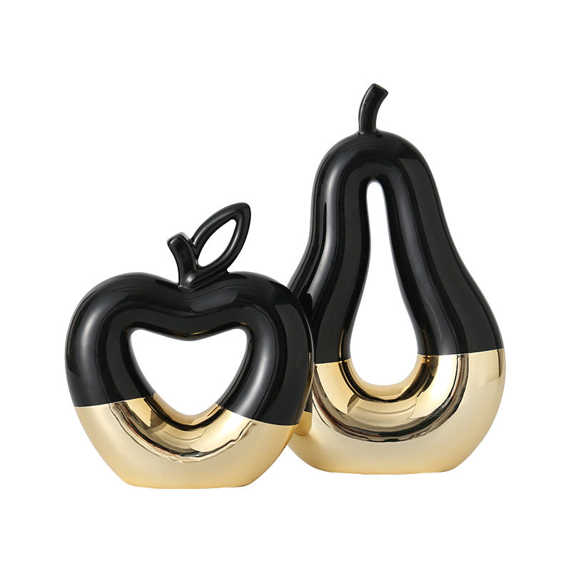 Gilded Apple Pear Ceramic Sculpture Set for Luxury Decor