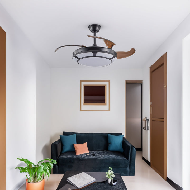 Retractable Ceiling Fan with LED Light, Modern Minimalist
