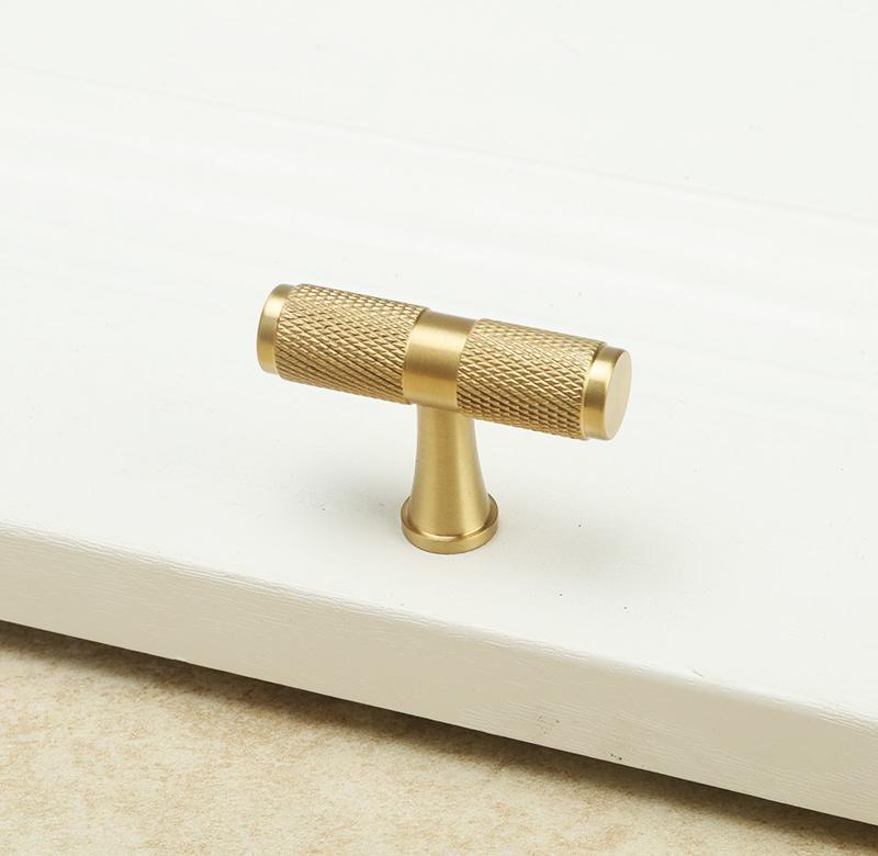 Brushed Gold Knurled Cabinet Pull for Wardrobe Drawers