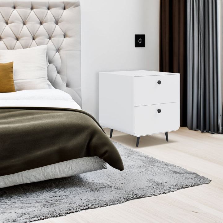 Modern Two-Drawer Steel Nightstand, Matte White