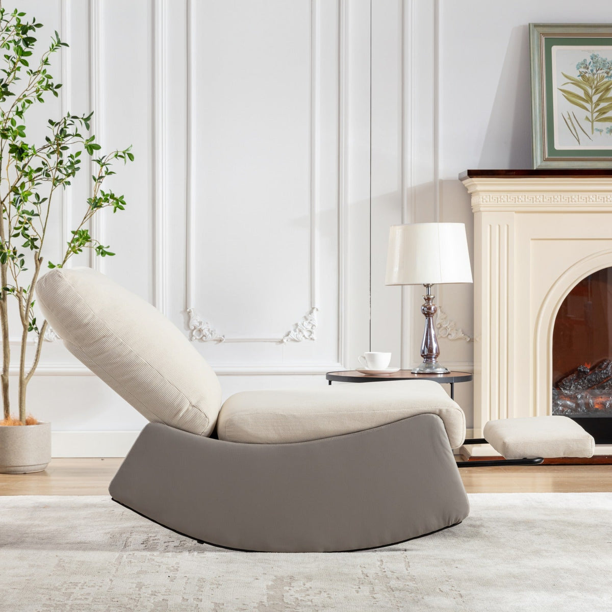 Modern Rocking Recliner Chair with Footrest, Gray Corduroy
