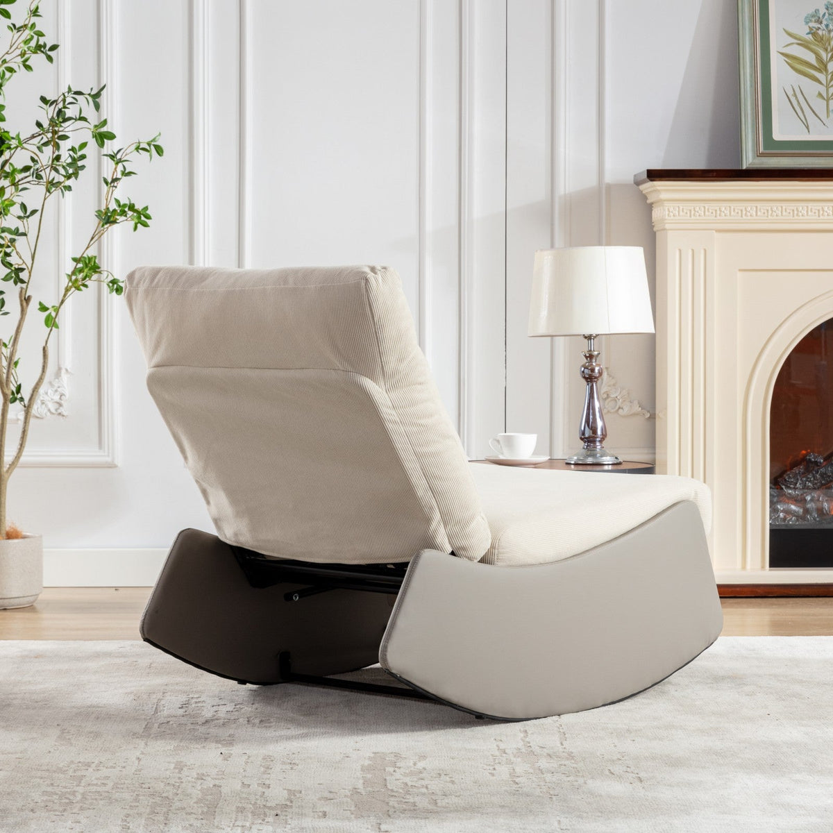 Modern Rocking Recliner Chair with Footrest, Gray Corduroy