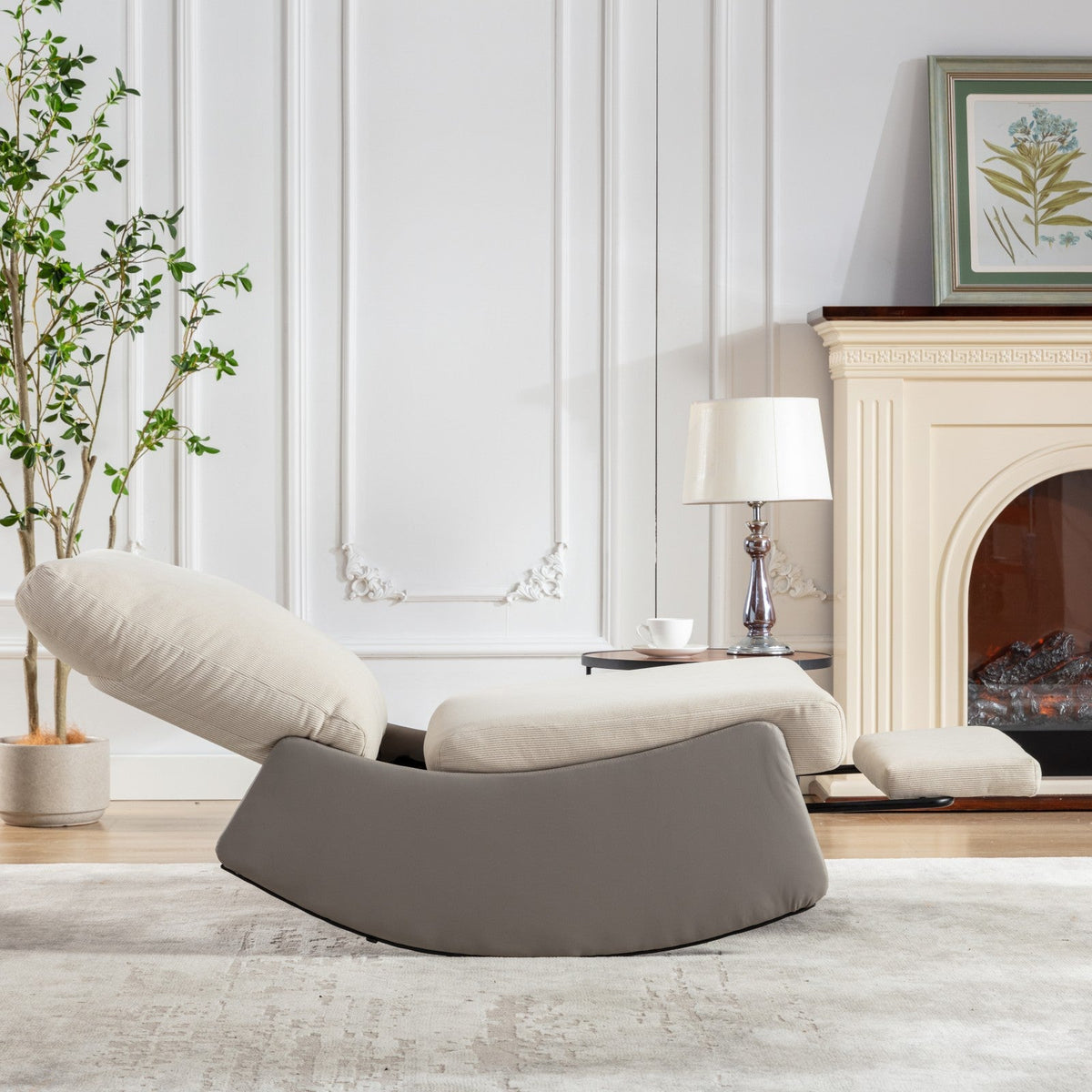 Modern Rocking Recliner Chair with Footrest, Gray Corduroy
