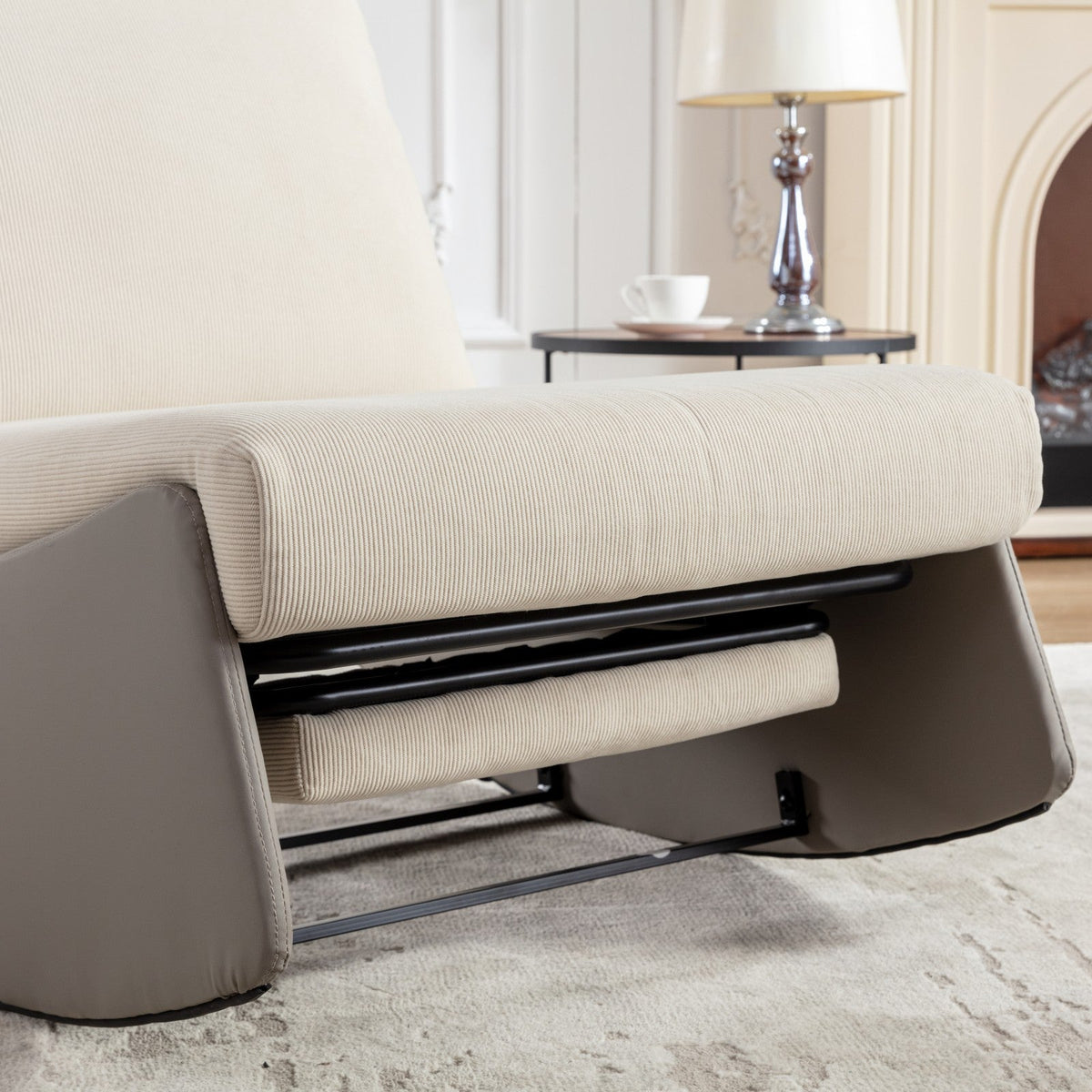 Modern Rocking Recliner Chair with Footrest, Gray Corduroy
