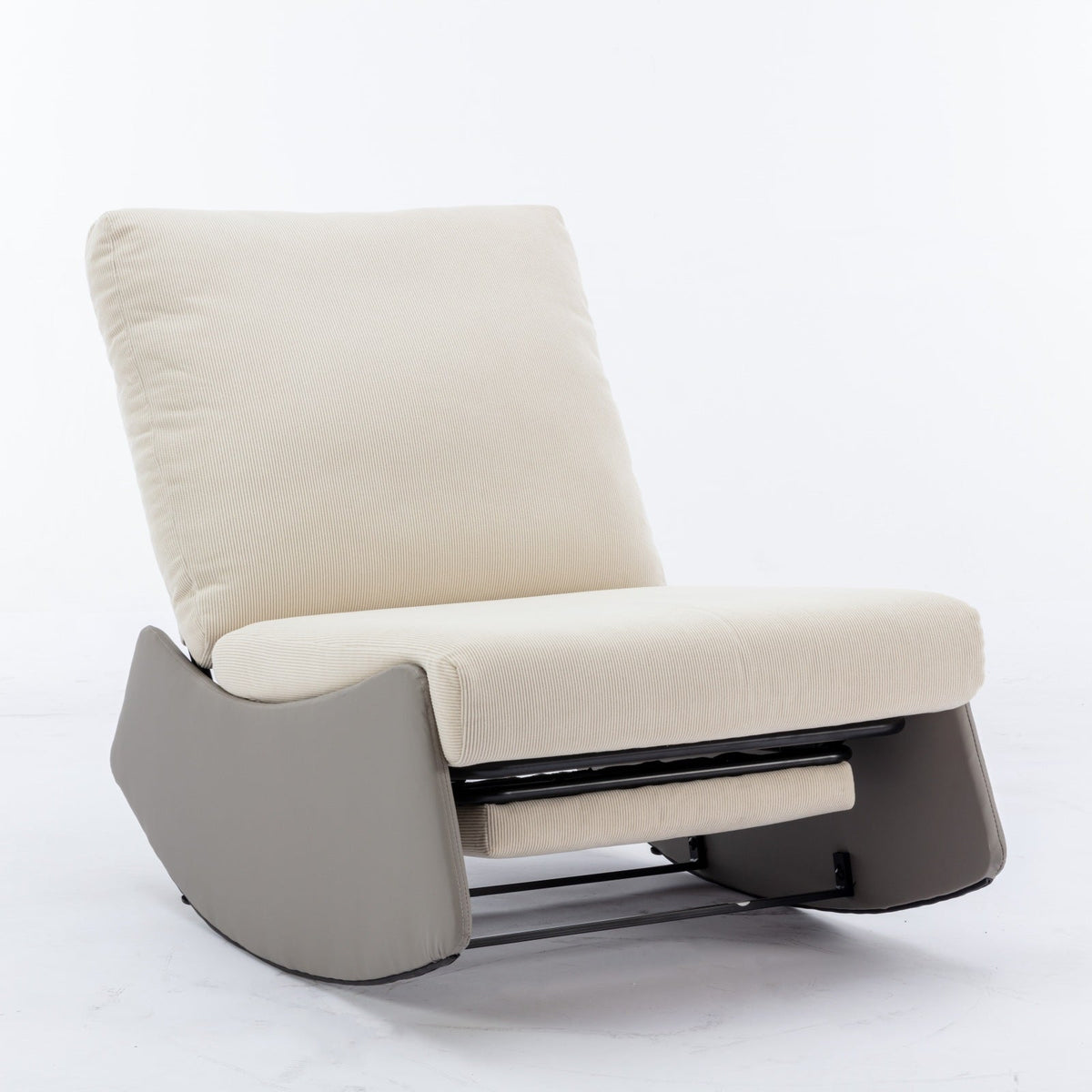 Modern Rocking Recliner Chair with Footrest, Gray Corduroy