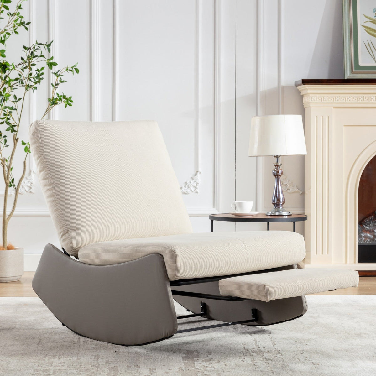 Modern Rocking Recliner Chair with Footrest, Gray Corduroy