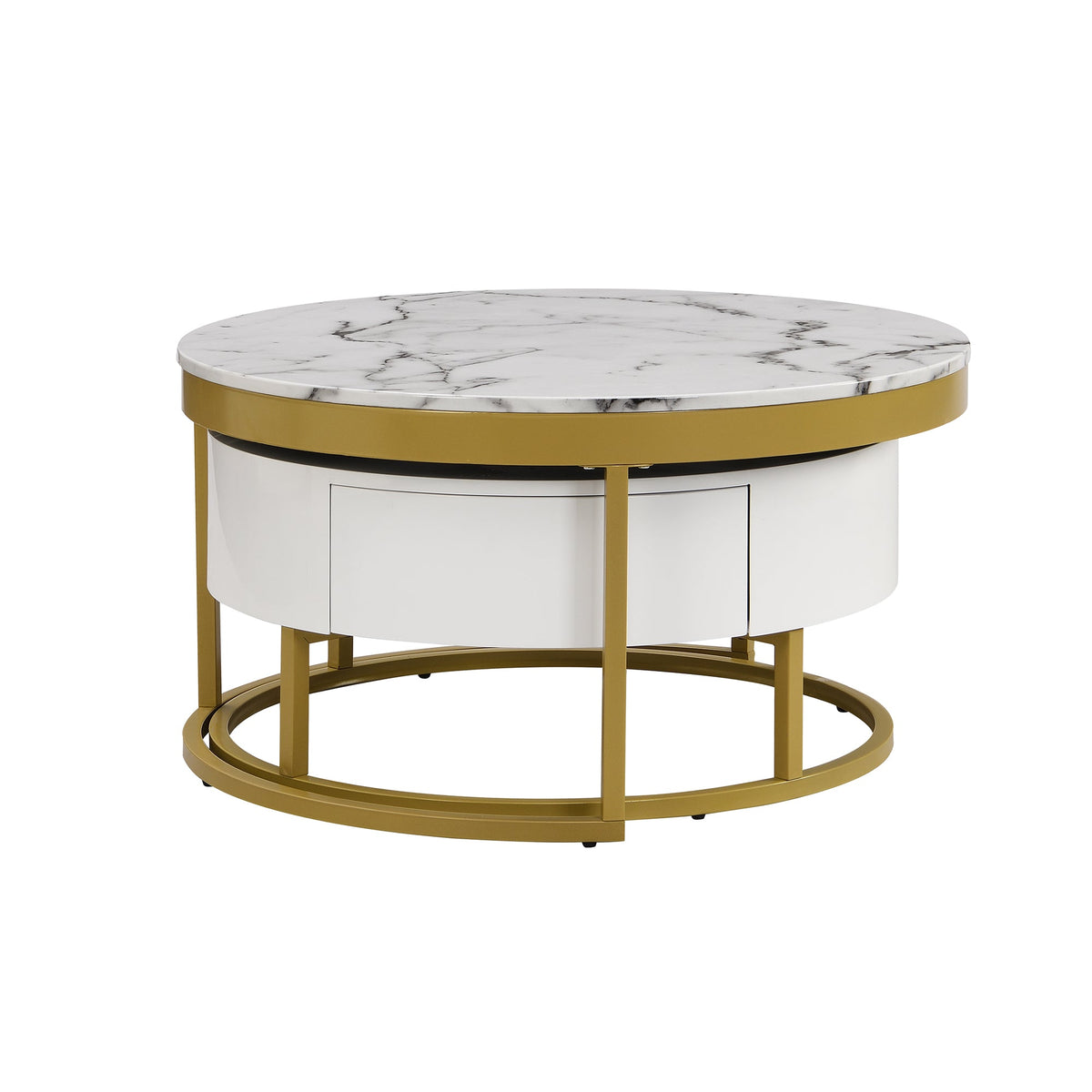Round Nesting Coffee Table Set with Drawers, White