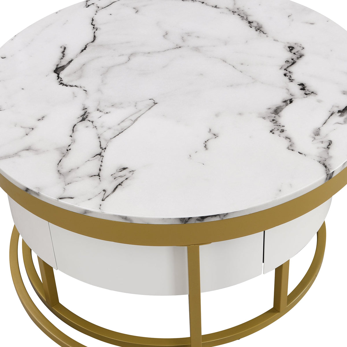 Round Nesting Coffee Table Set with Drawers, White