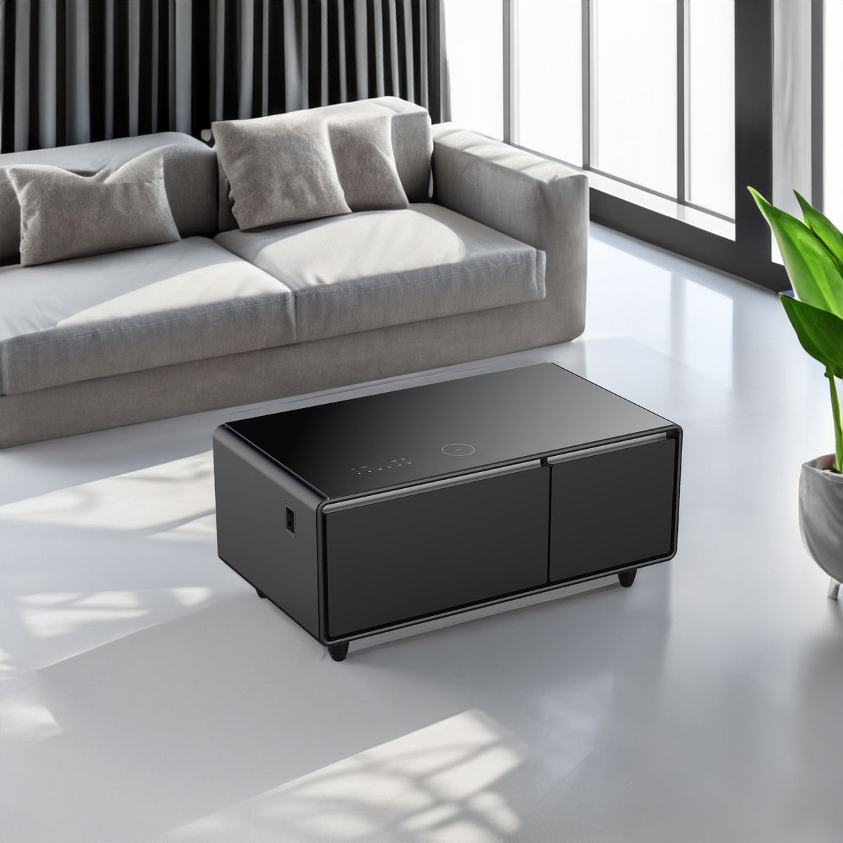 Smart Coffee Table with Built-in Fridge and Charger
