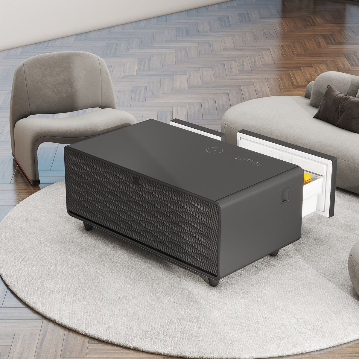 Smart Coffee Table with Built-in Fridge and Charger