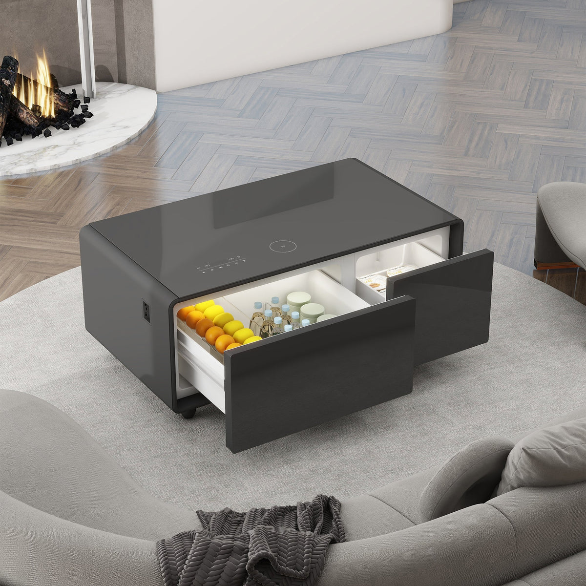 Smart Coffee Table with Built-in Fridge and Charger