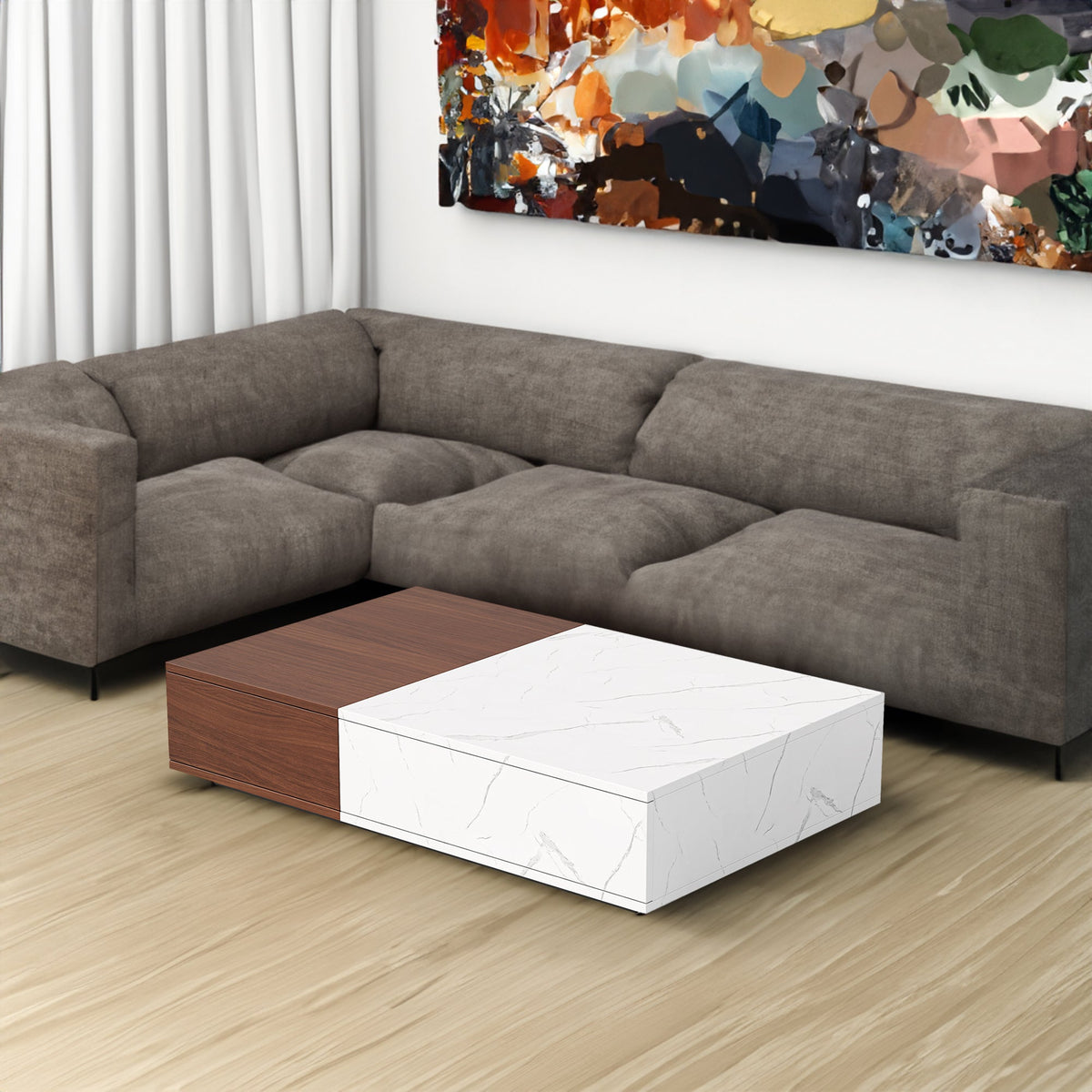 Modern Walnut Coffee Table with Hidden Drawer Storage