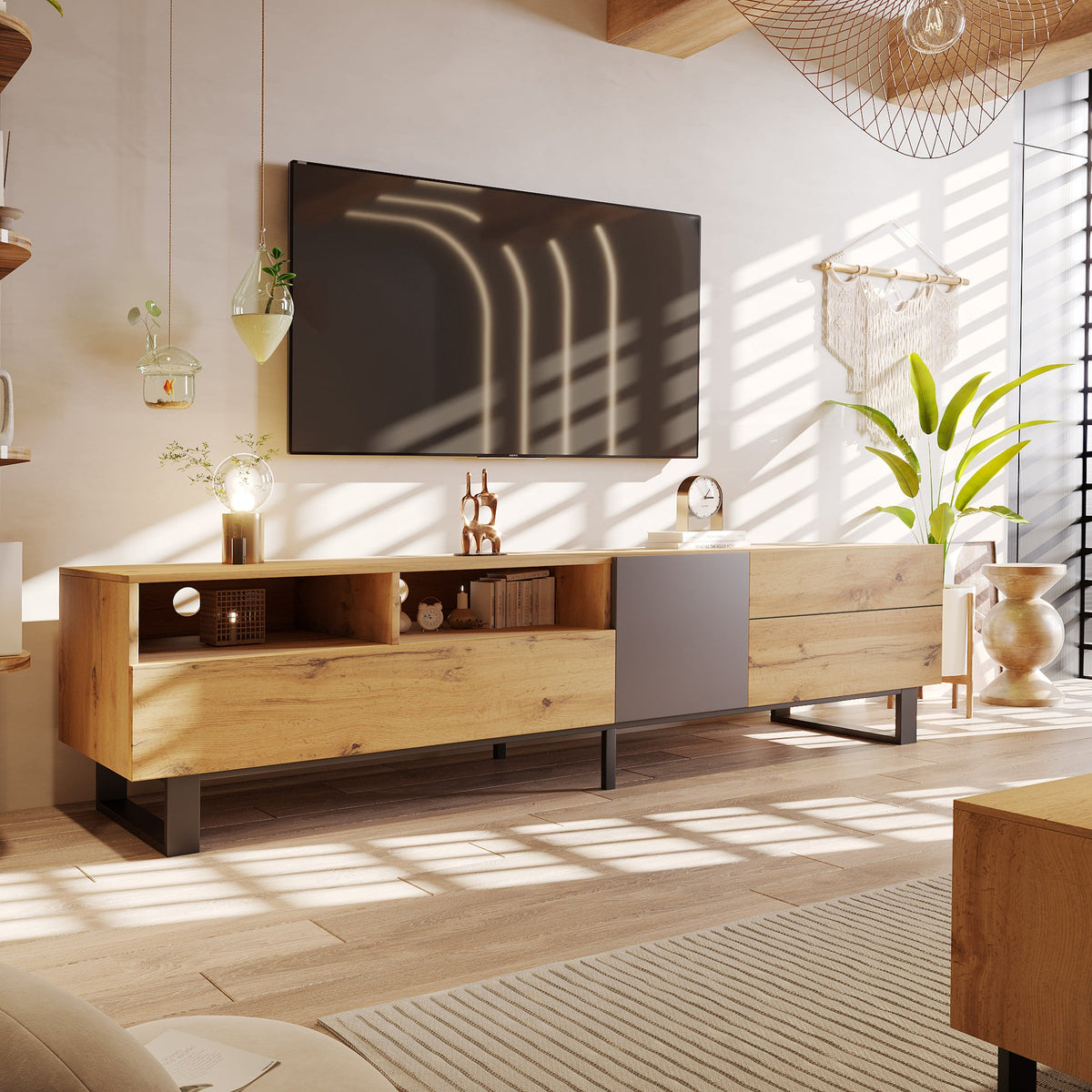 Modern TV Stand for 80-Inch TVs with Double Storage