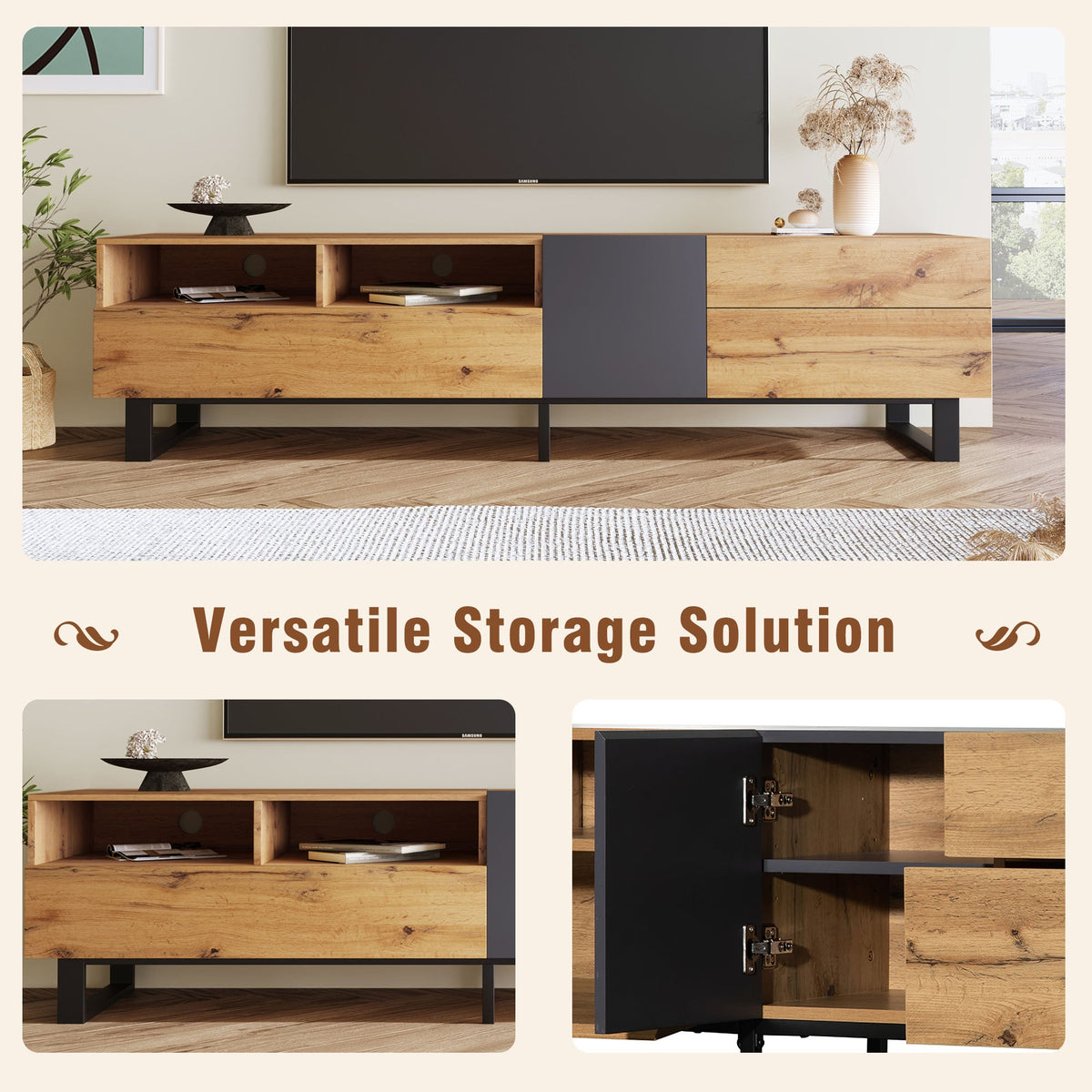Modern TV Stand for 80-Inch TVs with Double Storage