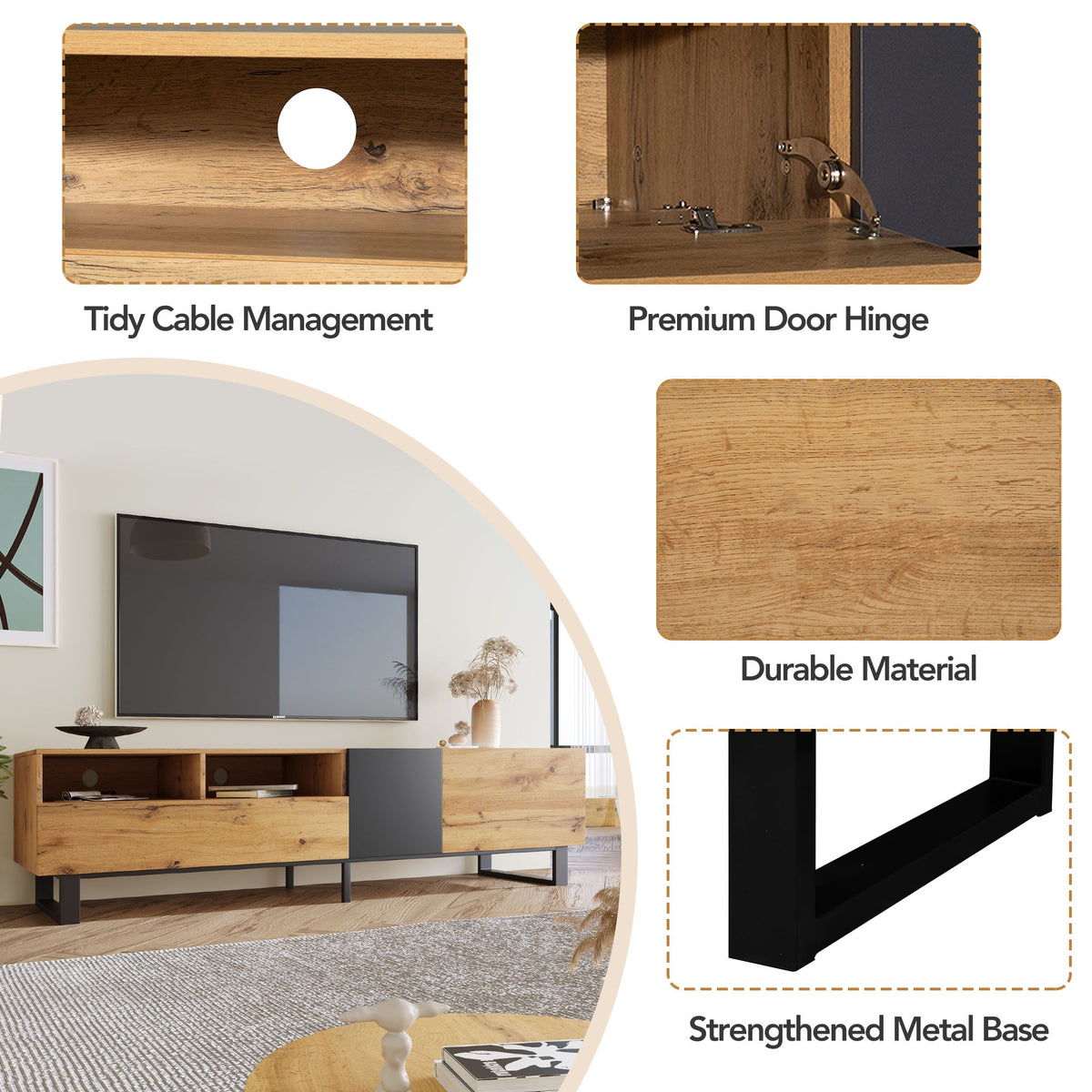 Modern TV Stand for 80-Inch TVs with Double Storage
