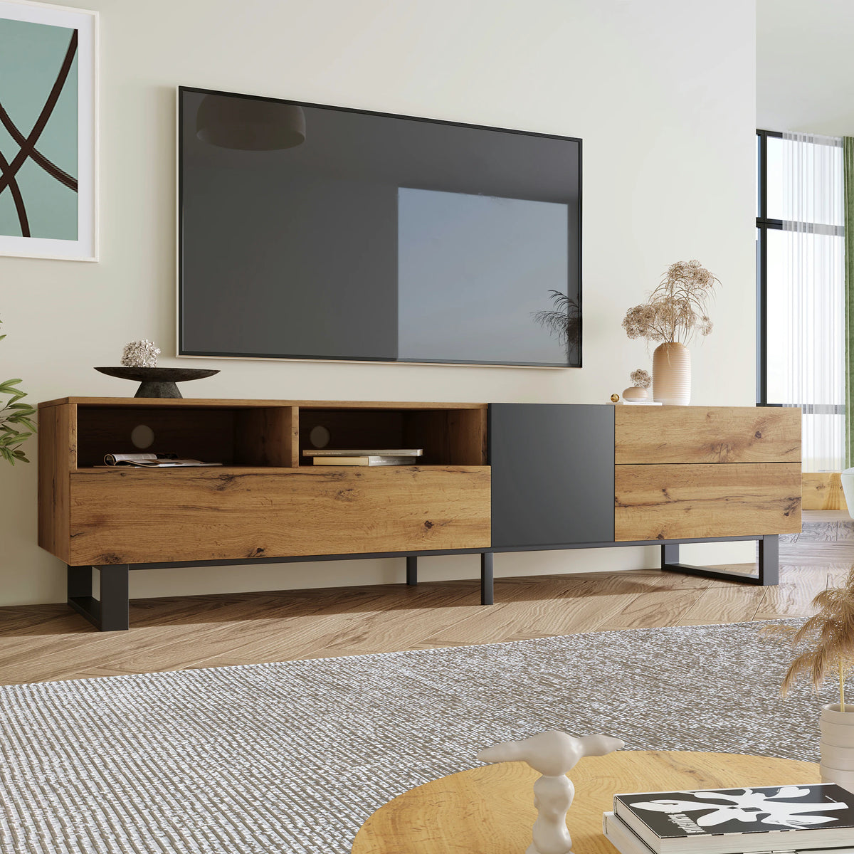 Modern TV Stand for 80-Inch TVs with Double Storage