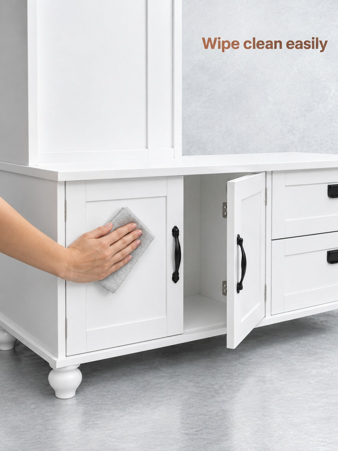 Modern White Hall Tree with Storage Bench and Coat Hooks