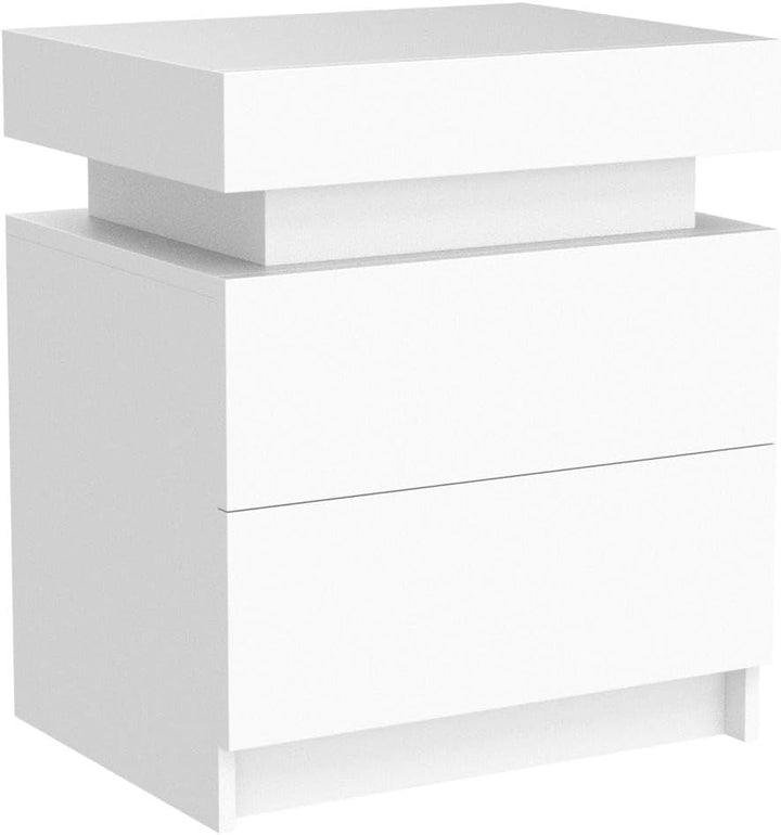 White Nightstand with LED Lights and 2 Drawers